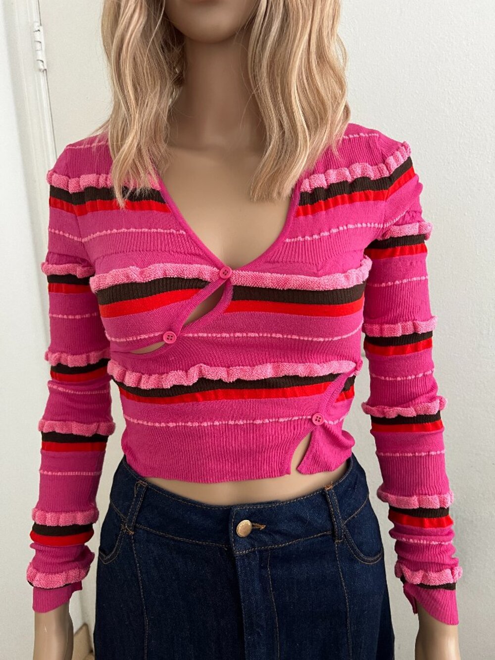 Jacquemus Le Cardigan Tordu Pink Cutout Cropped Top NWT Size 34